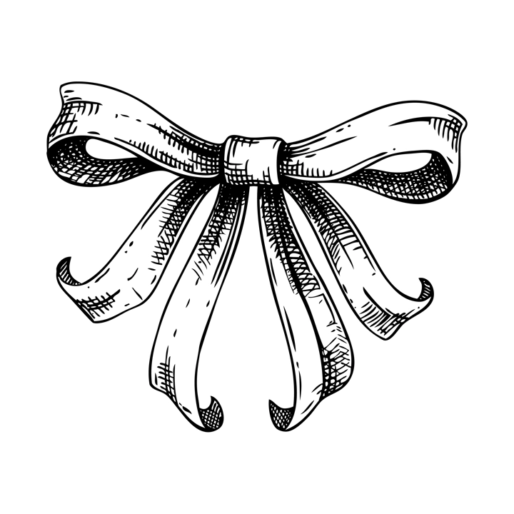 Coquette bow sketch. Rococo design elements Vintage baroque victorian ribbon. Japanese style hand-drawn illustration. NOT AI generated